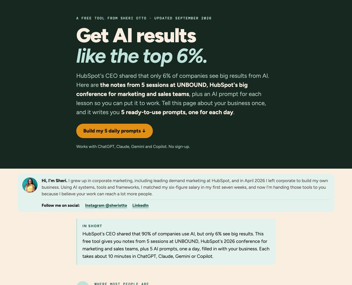 Get AI results like the top 6%: notes + 5 AI prompts, free from Sheri Otto